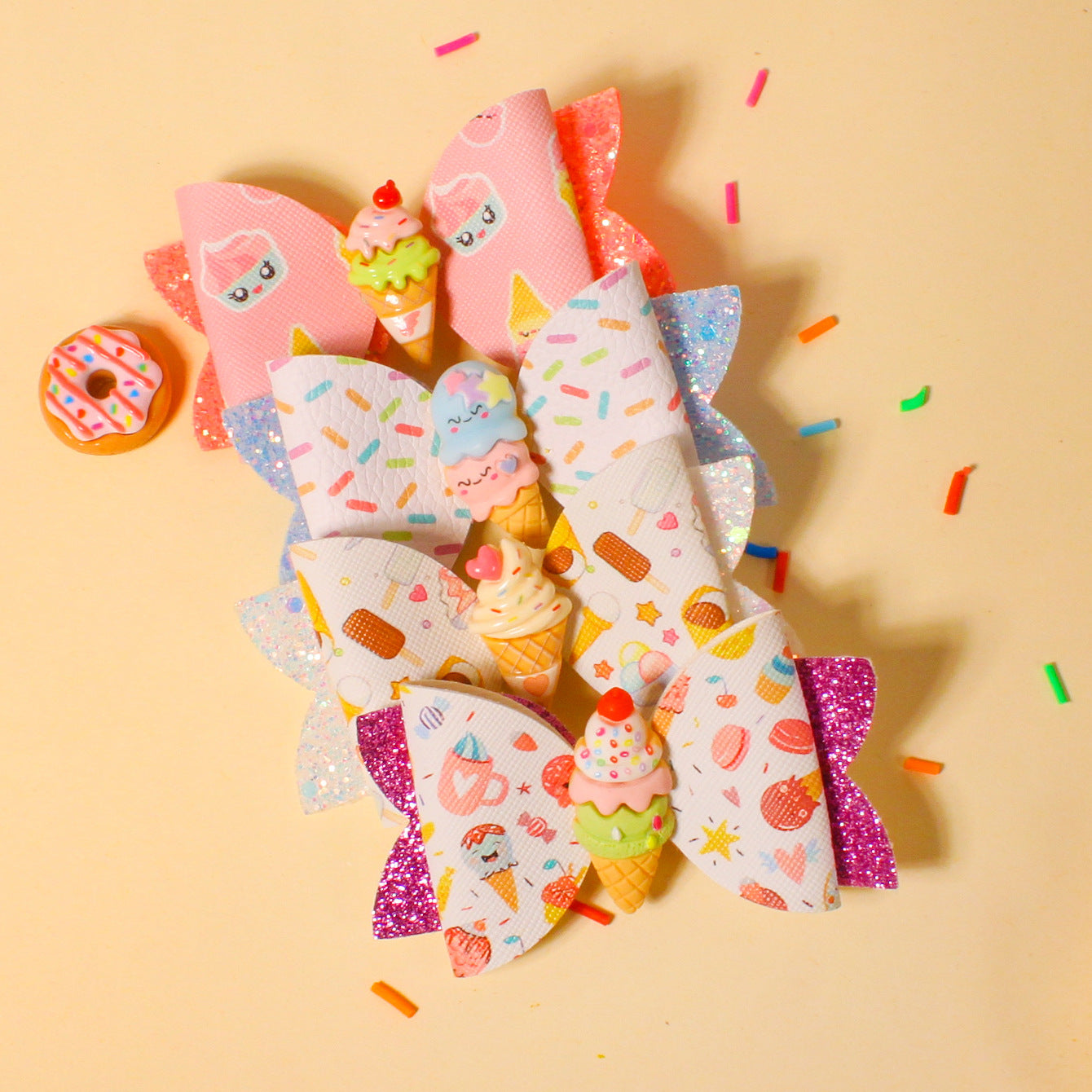 Wholesale Shiny Ice Cream Bow Double Layer Bow Girl Baby Cloth Clip Bow